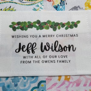 Custom Quilt Label, Personalised Quilt Label, Printed Quilt Label, Quilt Labels for Gifts, Organic Cotton, Christmas Design, Christmas Quilt