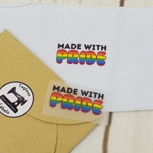 Made With PRIDE, Rainbow, Pack of 8, Tagless Label Transfers, neck labels, clothing labels, neck transfer, labels, heat transfer, gay sewing
