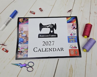 Naaithema, wandkalender 2027, kalender voor 13 maanden, knutselthema, naai-inspiratie, cadeau voor knutselaars, cadeau voor een naaivriend(in)
