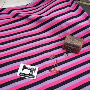 Berry Dark, Purple, Black, Hot Pink, Stripes, Cotton Elastane, Stretch, Knit, Fabric, Yarn Dyed Stripes, Stripey Fabric, Cotton Spandex, YDS