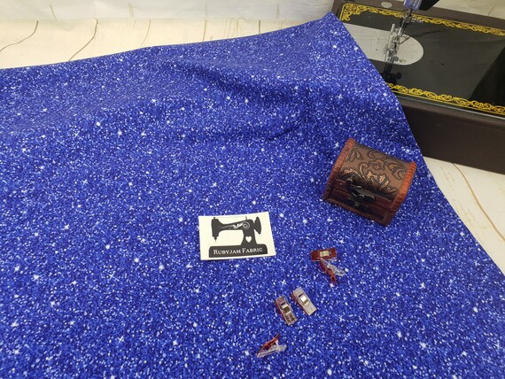 Blauer Glitzer Stoff, Glitzer Stoff, Strickstoff, Baumwolle