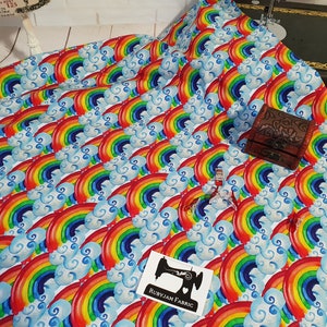 Rainbow Clouds Fabric, Watercolour Fabric, Cotton Spandex, Cotton Elastane, Stretch Knit Fabric, Stretchy Fabric, Jersey Knit, Knit Fabric