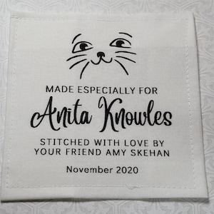 Custom Quilt Label, Personalised Quilt Label, Printed Quilt Label, Quilt Labels for Gifts, Organic Cotton, Cat Quilt Design