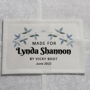 Custom Quilt Label, Personalised Quilt Label, Printed Quilt Label, Quilt Labels for Gifts, Organic Cotton, Blue Flower Design