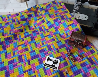 Gebäude, Ziegelsteine, Baumwolle Spandex, Strickstoff, Stretch-Strickstoff, Wunschjersey, Regenbogen-Stoff, Bauklötze, Baumeister, rubyjam