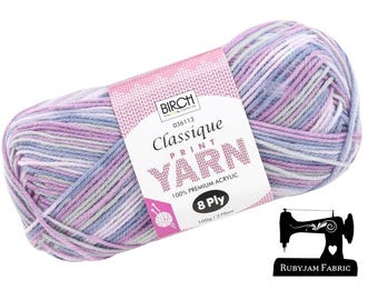 Birch Classique, 036113, 8 capi, Filato arcobaleno variegato, Filato acrilico, Tulle viola, 270 M, filato per lavorare a maglia, filato per uncinetto
