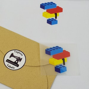 Size 1, Building, Blocks, Bricks, Pack of 8, Tagless Label Transfers, neck labels, clothing labels, neck transfer, labels, heat transfer