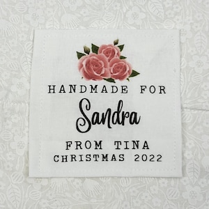 Custom Quilt Label, Personalised Quilt Label, Printed Quilt Label, Quilt Labels for Gifts, Organic Cotton, Rose Design, Timeless Design