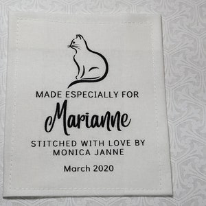 Custom Quilt Label, Personalised Quilt Label, Printed Quilt Label, Quilt Labels for Gifts, Organic Cotton, Cat Quilt Design