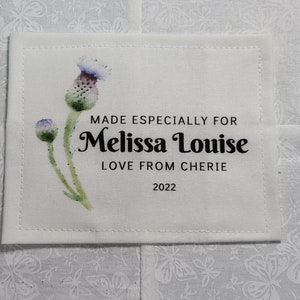 Custom Quilt Label, Personalised Quilt Label, Printed Quilt Label, Quilt Labels for Gifts, Organic Cotton, Floral Quilt Design