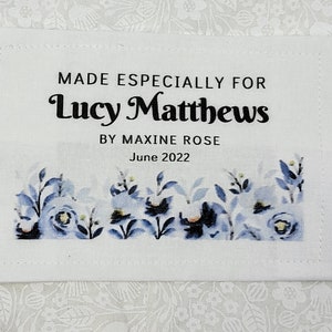 Etiqueta de edredón personalizada, etiqueta de edredón personalizada, etiqueta de edredón impresa, etiquetas de edredón para regalos, algodón orgánico, diseño de flores azules