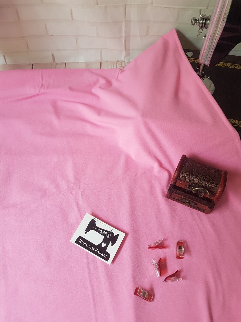 Rosa jerseytyg, bomulls-spandex, bomullselastan, stretchigt stickat tyg, 4-vägsstretch, Oeko-Tex-certifierat, enfärgat tyg bild 2