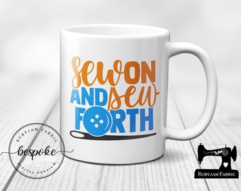 Nähen Sie auf und nähen weiter, weiße Tasse, Näh Humor, Lustig, Tasse, Becher, Quilten, Handwerk, Geschenkidee, Crafty, Näherin, Weihnachtsgeschenkidee