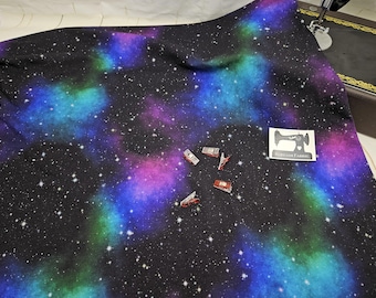 Galassia oscura, tessuto spaziale, nebulosa, tessuto, cotone spandex, cotone elastan, tessuto elasticizzato in maglia, tessuto elasticizzato, maglia jersey, tessuto in maglia