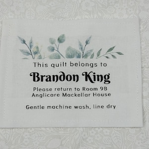 Custom Quilt Label, Personalised Quilt Label, Printed Quilt Label, Quilt Labels for Gifts, Organic Cotton, Nursing Home, Aged Care