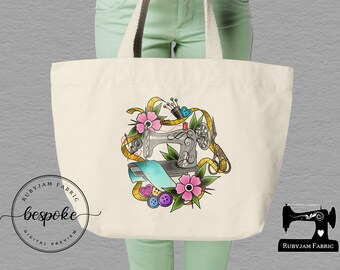Vintage, Sewing Machine, Tote Bag, Canvas, Natural Colour, Craft Bag, Class Bag, Rubyjam Fabric, gift idea, craft, sew, sewing, crafter