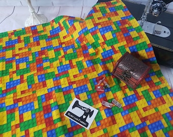 Gebäude, Ziegelsteine, Baumwolle Spandex, Strickstoff, Stretch-Strickstoff, Wunschjersey, Regenbogen-Stoff, Bauklötze, Baumeister, rubyjam