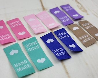 Etichette tessute, fatte a mano, multicolore, da cucire, etichette per abbigliamento, etichette per indumenti, etichette per progetti di cucito, tessuto Rubyjam, confezione da 12