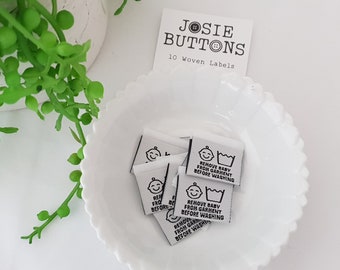 Remove baby from garment - Josie Buttons - Novelty - Clothing - Labels - Woven - Sew in - Sewing - Clothing - Garment - Rubyjam Fabric