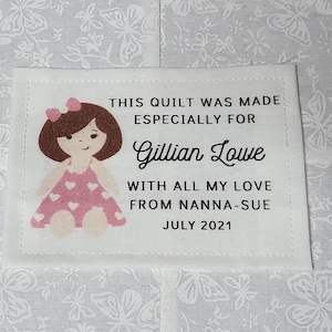 Custom Quilt Label, Personalised Quilt Label, Printed Quilt Label, Quilt Labels for Gifts, Organic Cotton, Doll Quilt Design