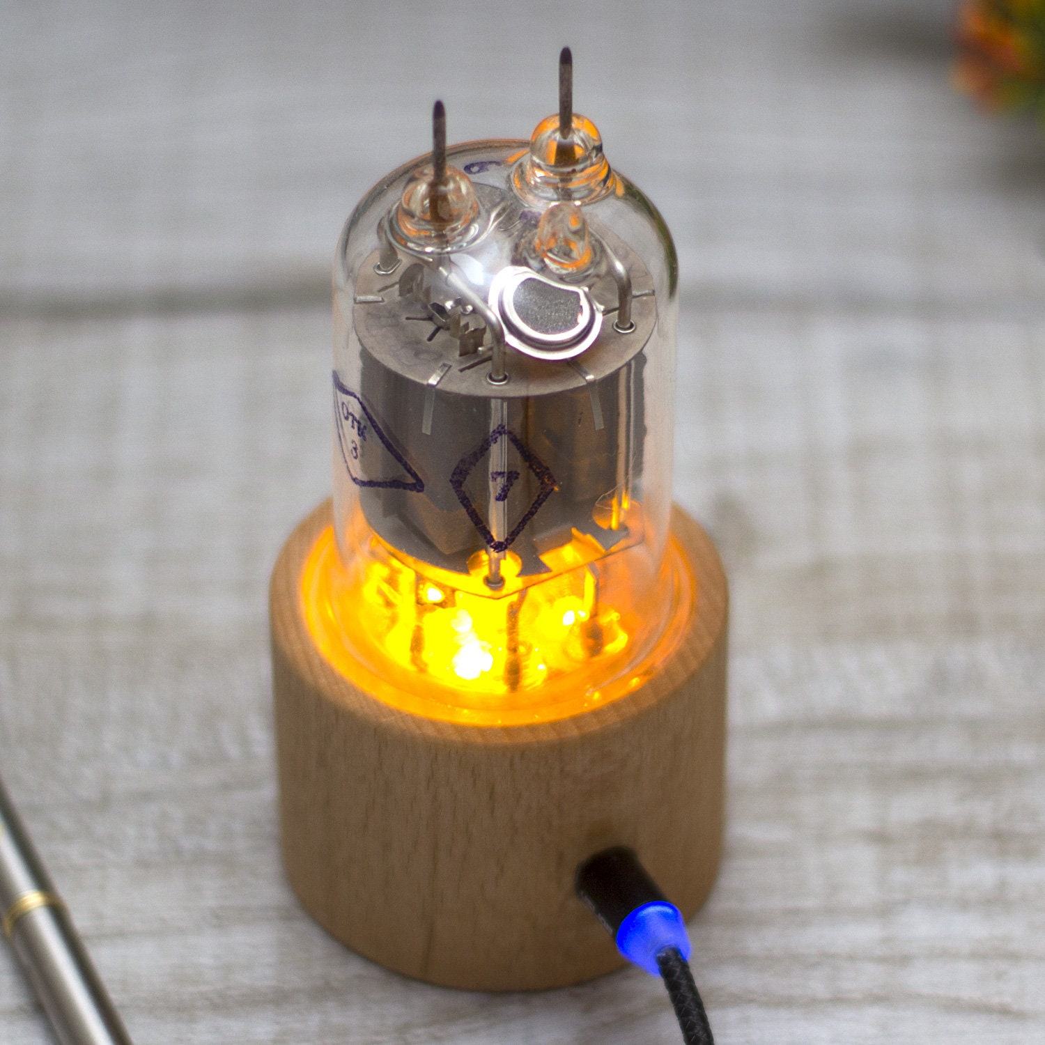 Vacuum tube night light. Eco beech tree amber LED backlight Etsy