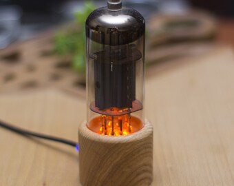 Vacuum bulb night light. Ash tree, orange LED backlight, USB power. Сool gift for fans of warm vacuum bulbs.