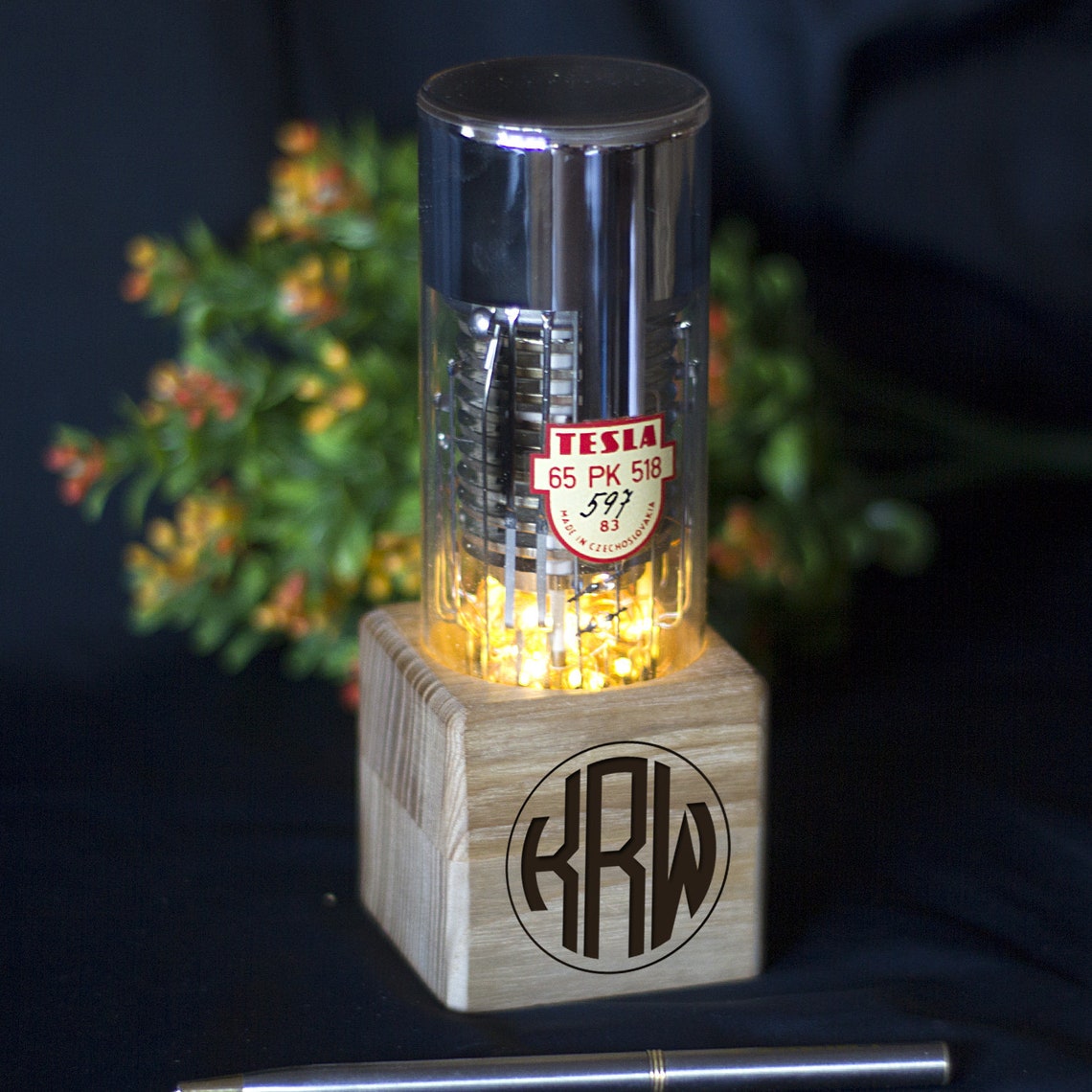 Personalized vacuum tube night light. Eco ash tree LED Etsy