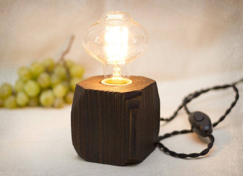 Cube Lamp Wood Pine Edison Image 0
