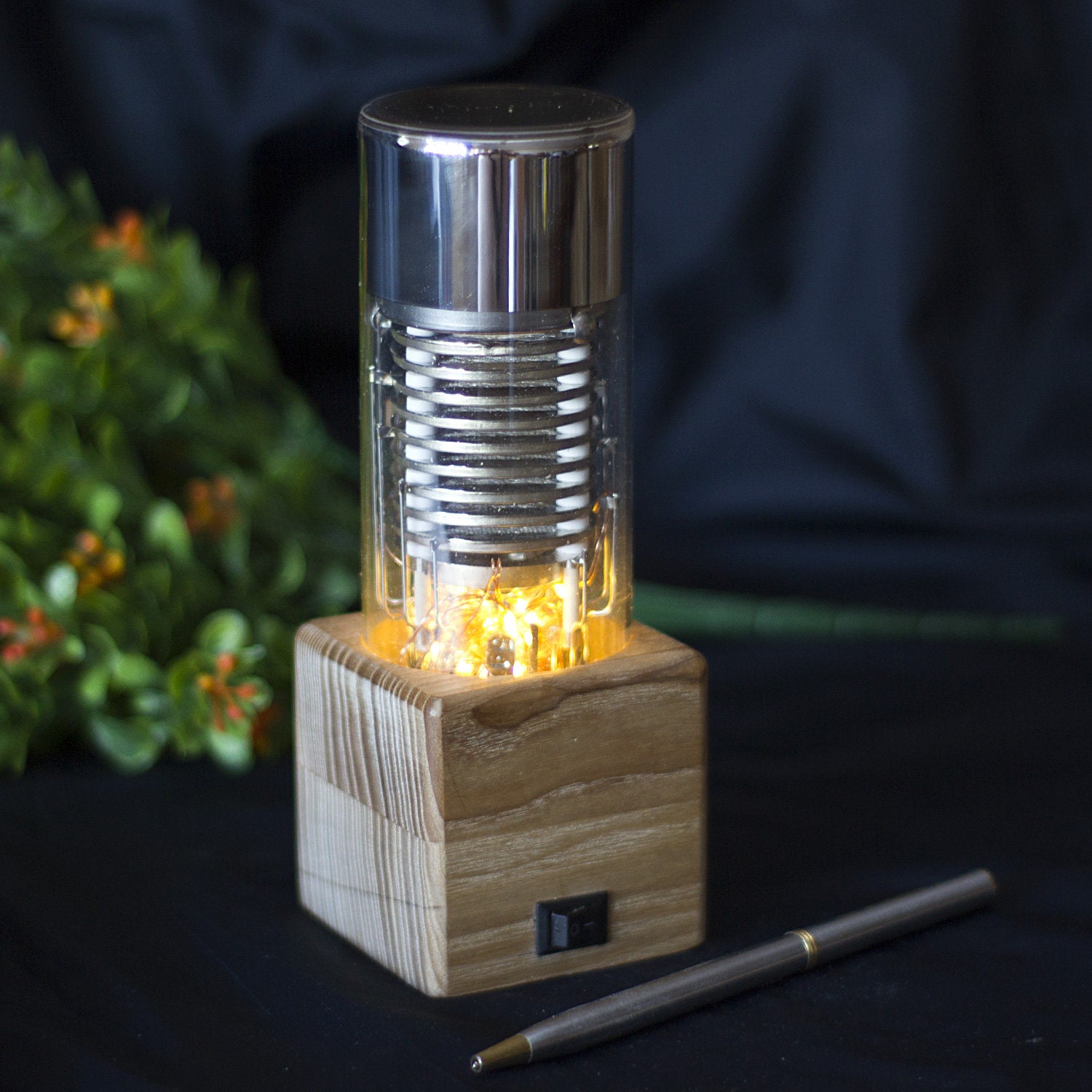 Personalized vacuum tube night light. Eco ash tree LED Etsy