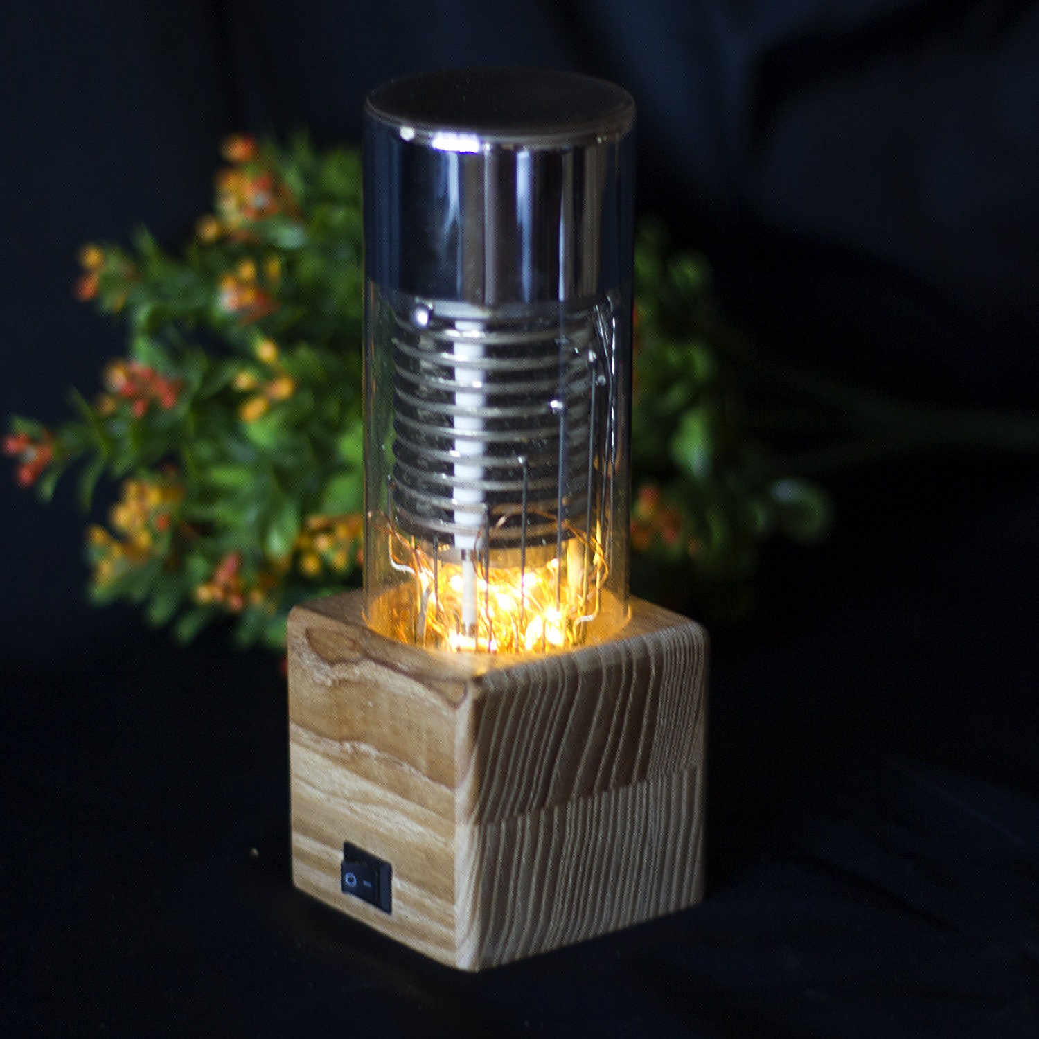 Personalized vacuum tube night light. Eco ash tree LED Etsy