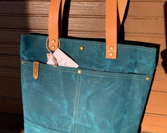 Large Tote - Teal Waxed Canvas