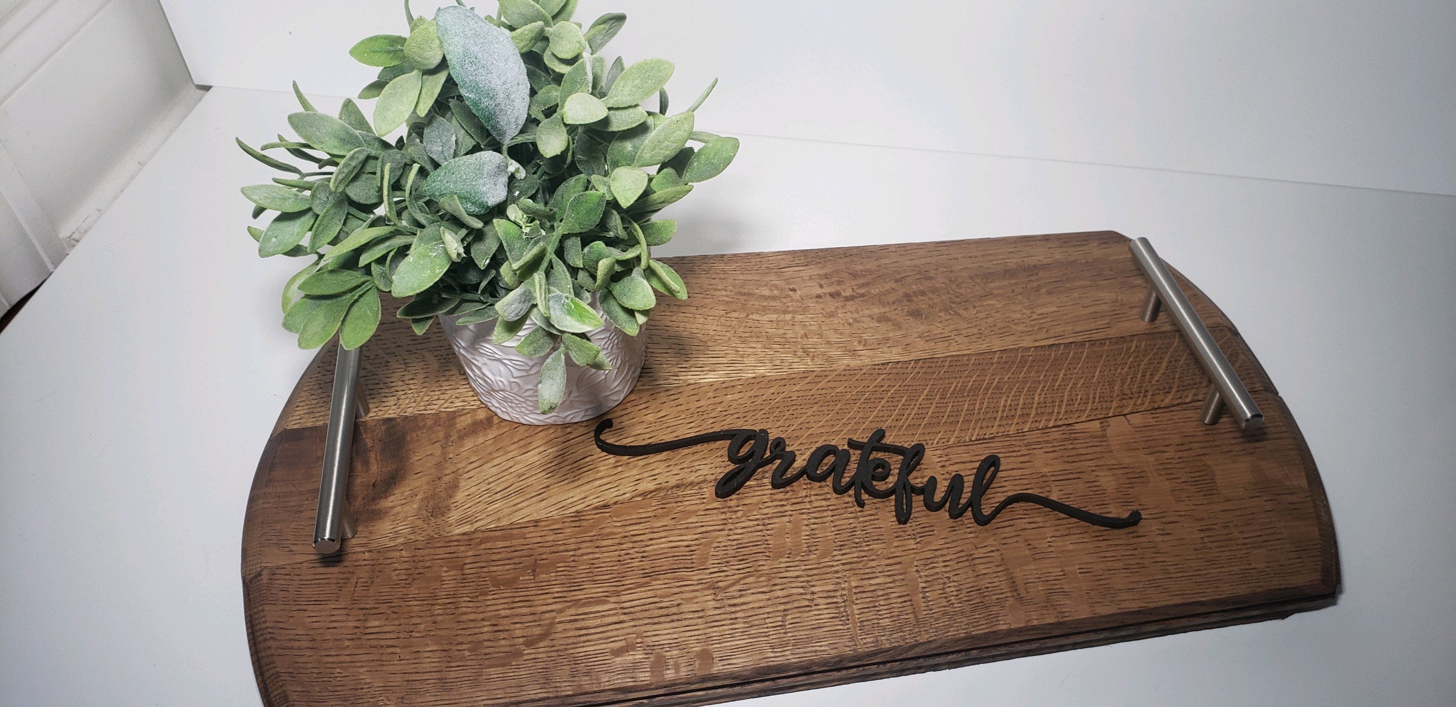 Rustic Whiskey Barrel Top Tray with handles breakfast tray Etsy