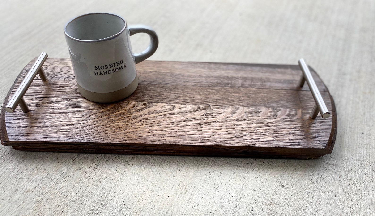 Rustic Whiskey Barrel Top Tray with handles breakfast tray Etsy