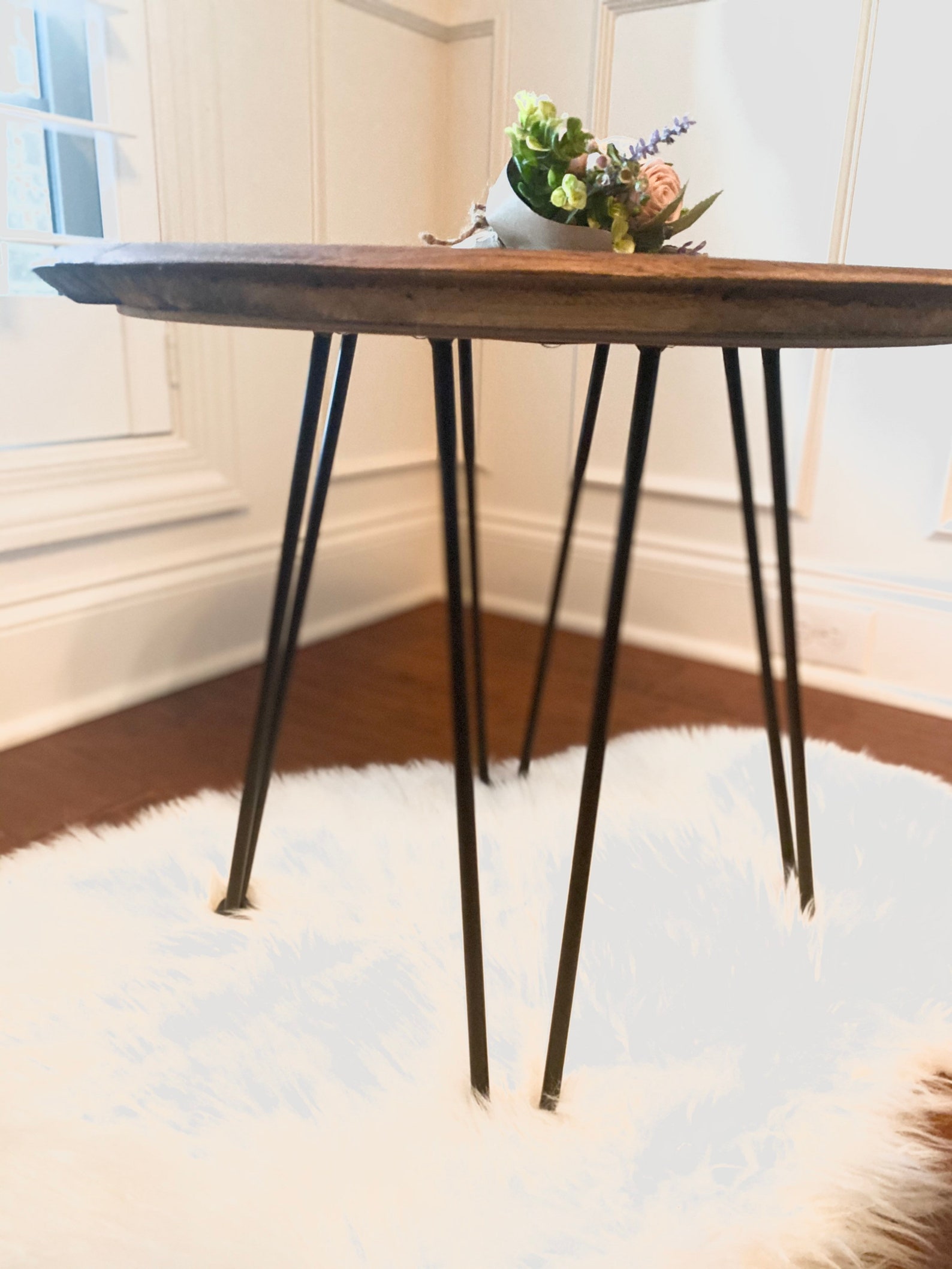Whiskey barrel accent table hairpin legs rustic bourbon Etsy