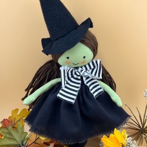 Mini Witch rag doll plushy, handmade doll, rag doll, textile doll, heirloom, Halloween doll