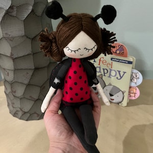 Lady Bug doll plushy, handmade doll, rag doll, textile doll, heirloom