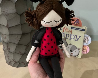 Lady Bug doll plushy, handmade doll, rag doll, textile doll, heirloom