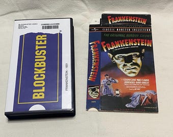 Vintage Frankenstein klassieke universele Monster VHS-tape met blockbuster videoreproductie clamshell case