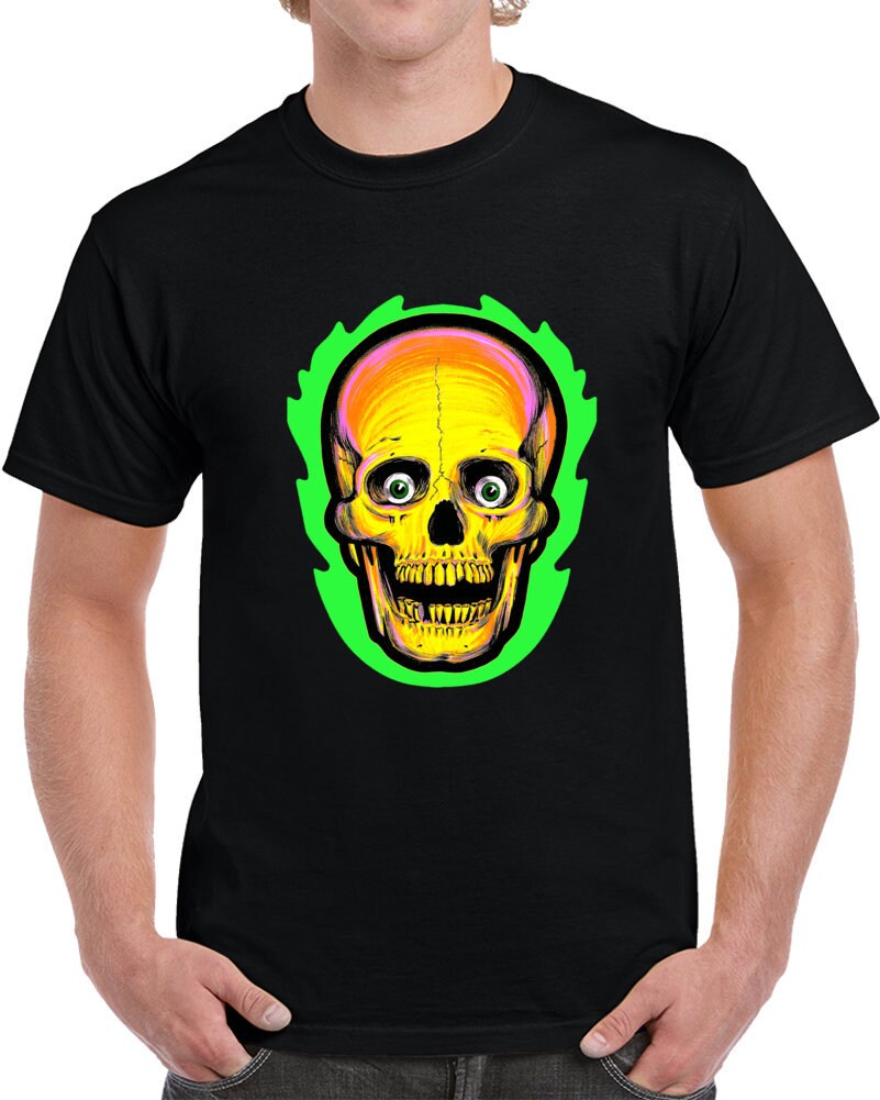 Green Flame Retro Skull T Shirt - Etsy