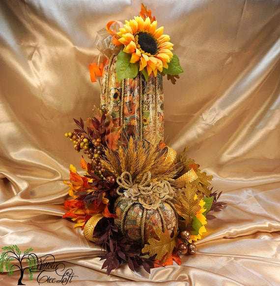 Shabby Chic, Fall Pumpkin, Pumpkin, Decoupage Pumpkin Decor, Thanksgiving, Fall Decor, Fall Home Decor, Decoupage, Sunflower, Fall Harvest