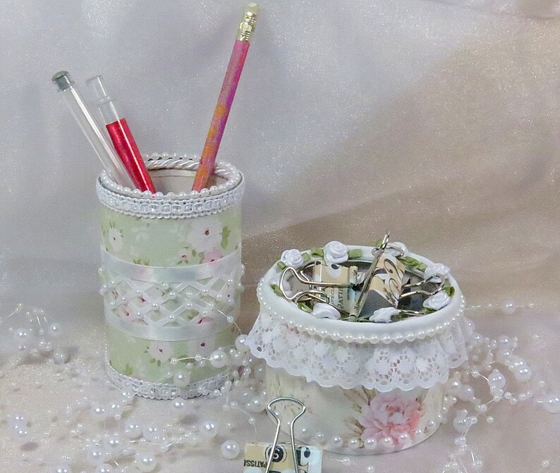 Desk Accessories Makeup Organizer Shabby Chic Desk Decor Etsy
