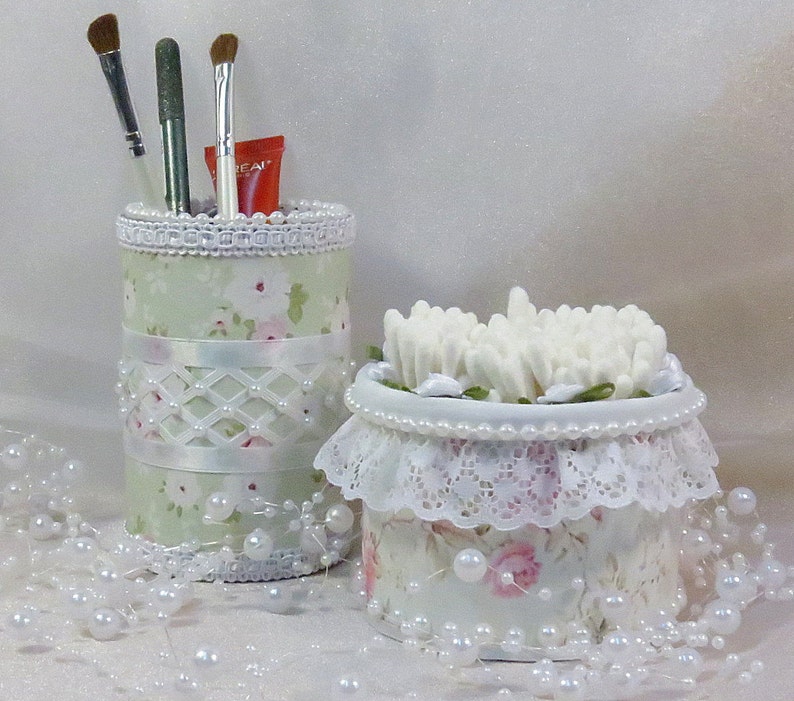 Desk Accessories Makeup Organizer Shabby Chic Desk Decor Etsy