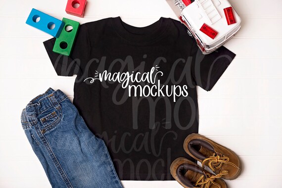 Toddler Tee Mockup In Black Kid T-Shirt Flat