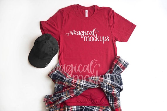 Bella Canvas 3001 Cardinal Red Mockup Ladies Bella