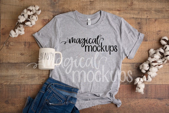 Bella 3001 T-Shirt Mockup In Heather Gray Ladies