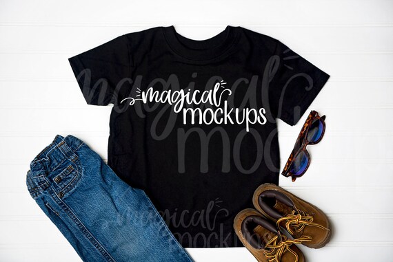 Toddler Shirt Mockup Black Kid T-Shirt Flat Lay Toddler Shirt Mockup Black Kid T-Shirt Flat Lay