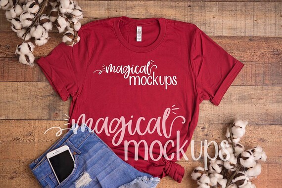 Download Free Bella 3001 T-Shirt Mockup In Cardinal Red Ladies (PSD ...