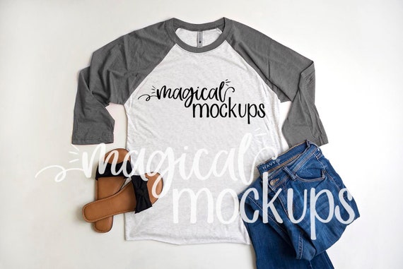 Next Level 6051 Raglan Mockup In Heather Grey
