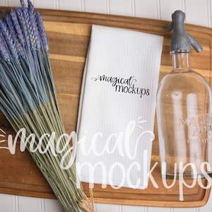 Towel Mockup - Waffle Towel Flat Lay - Blank Kitchen Towel Flat Lay