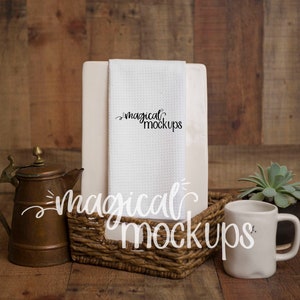 Towel Mockup - Waffle Towel Flat Lay - Blank Kitchen Towel Flat Lay